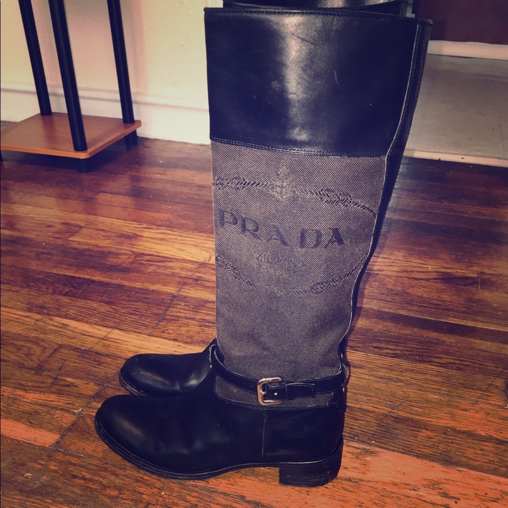 Prada Logo Riding Boots